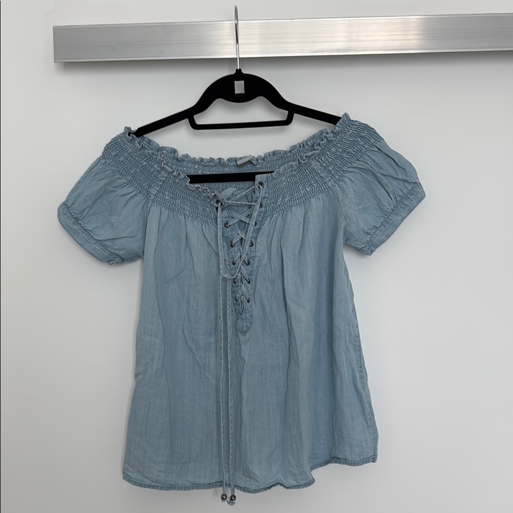Paper Crane Sky Blue Lace-Up Blouse